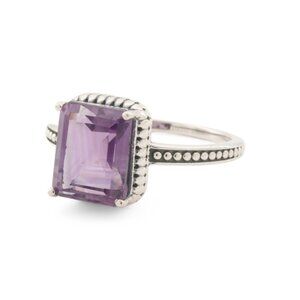 SHIVAM Silver/Amethyst Made In India Sterling Silver Beaded Amethyst Ring